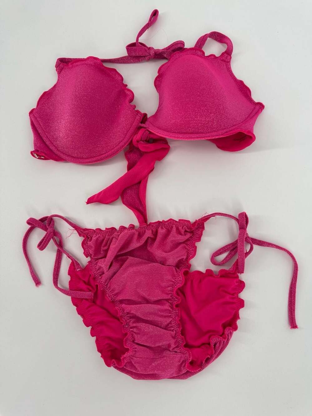 Calzedonia Cobey Hot Pink Shimmer Ruffle Bikini Set